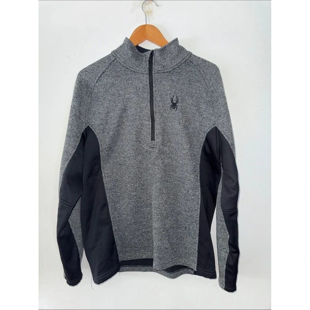 Spyder‎ Men's Outbound Quarter-Zip Midweight Core Sweater Fleece Gray Black-XL